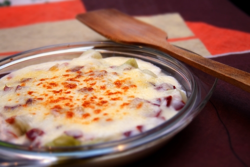 Puerros con jamón y bechamel